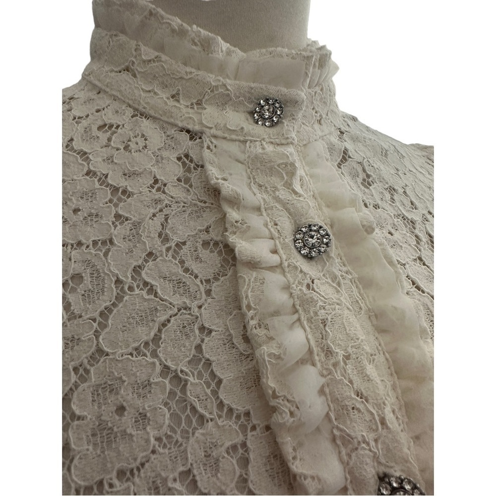 Zara Lacey Floral Lined Rhinestone Button Party Dress S - Picture 9 of 13
